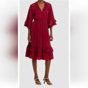 Kobi Haperin 100% polyester Bryan soft peasant braided V-neck tiered flowy dress